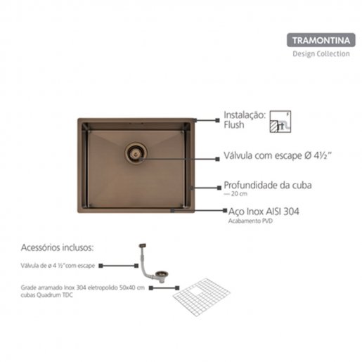 Cuba Tramontina Design Collection Quadrum em Aço Inox com Revestimento PVD Black 50x40 cm